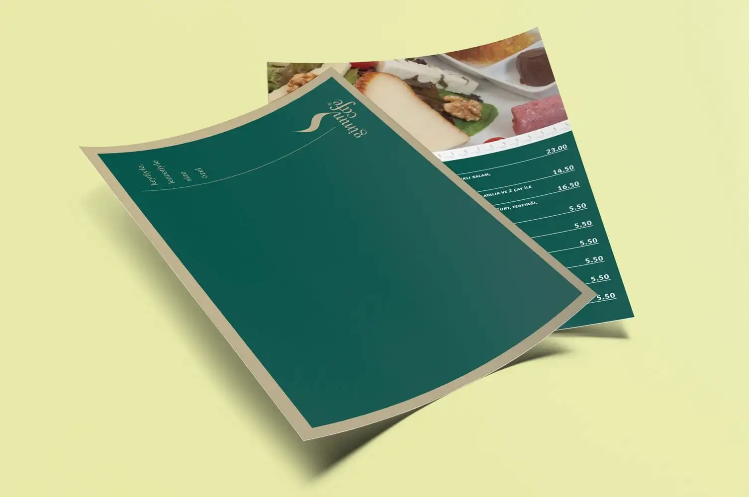 Gimm Cafe menü tasarımı referans görseli